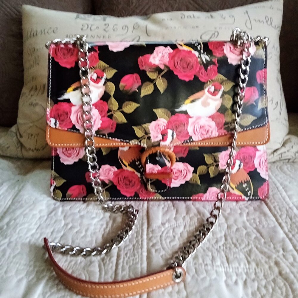 Cavalcanti Italy Floral Leather Shoulder Bag